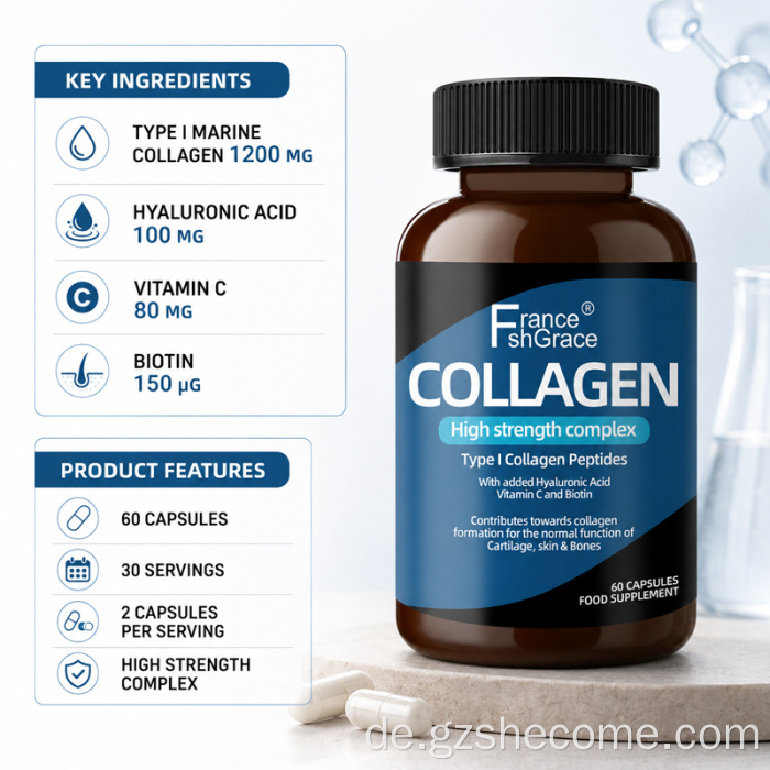 Organische Shecome Marine Collagen Peptides Kapseln Vitamin C